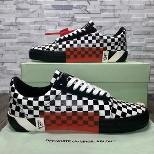 off white checkered low top sneakers